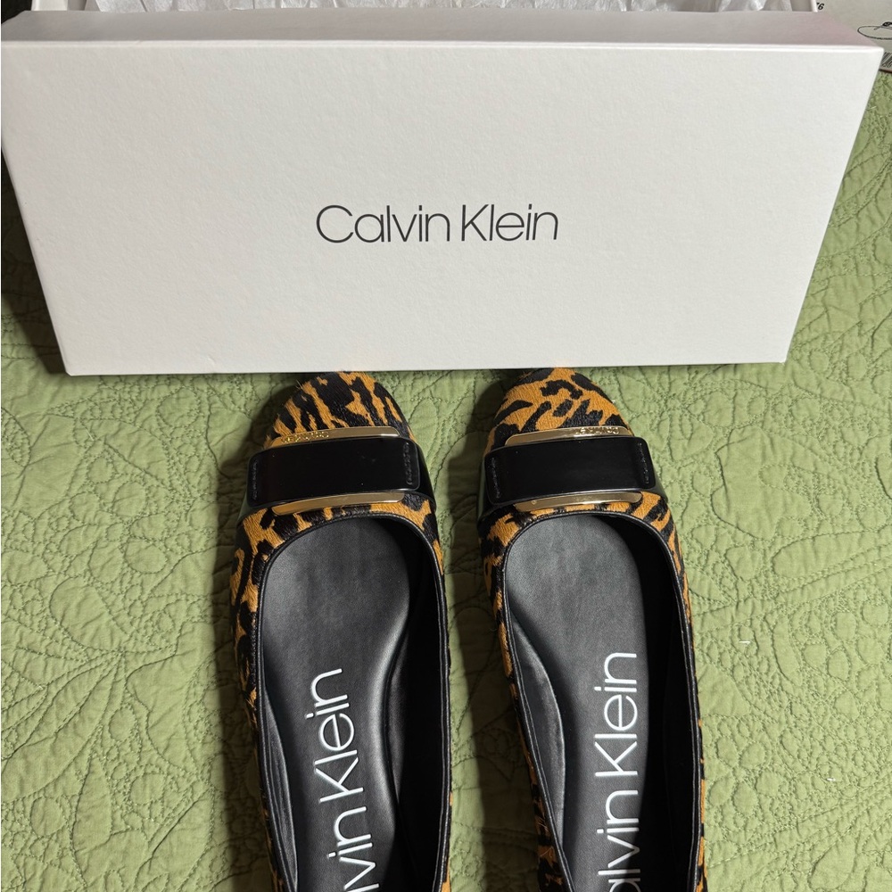 Calvin Klein Brown and Black Leopard Print Flats